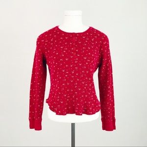 Vintage Ralph Lauren Printed Thermal Top in Red | Size M